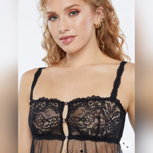 Savage X Fenty Corded Lace and Tulle Maxi Slip in Black, Size Small - Picture 5 of 11